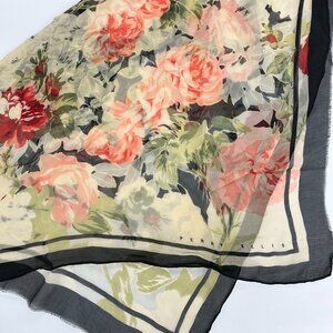 Vintage Perry Ellis Silk Chiffon Scarf | Floral Print | 1980s